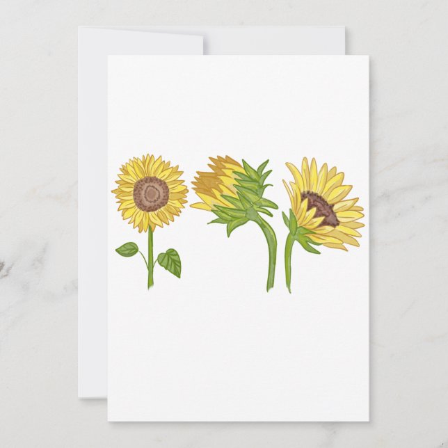 Wasserfarbene, handbemalte Sonnenblume Blühen Einladung (Vorderseite)
