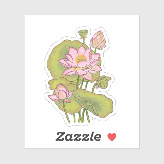 Wasserfarbene handbemalte traditionelle Rosa Lotus Aufkleber (Blatt)