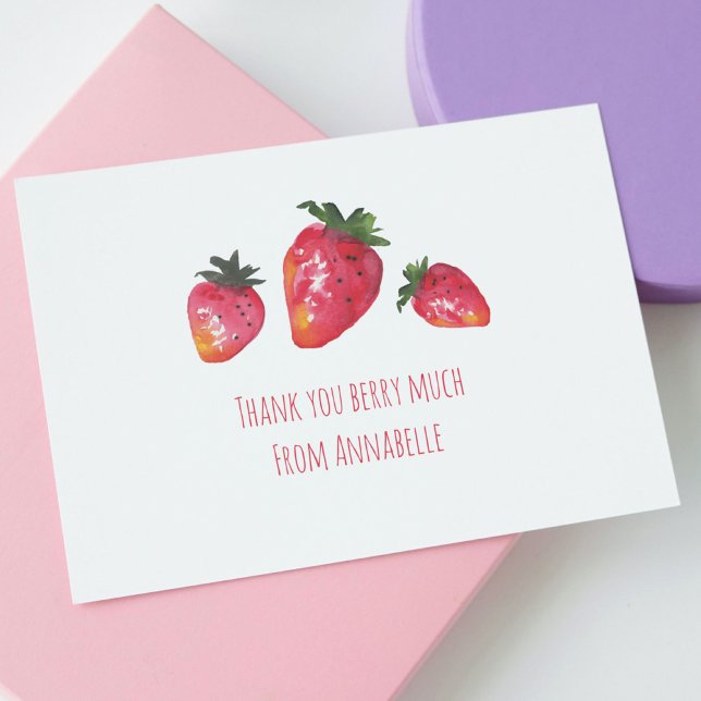 Wasserfarbene, handgestrichene Erdbeeren Frühlings Dankeskarte (These personalized strawberry thank you cards are hand-illustrated and unique in the world.)