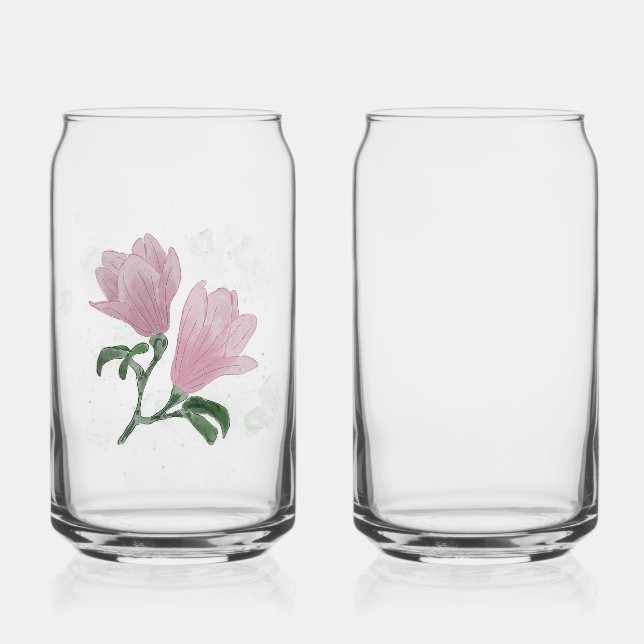 Wasserfarbene handgestrichene, rosa Blume Dosenglas (Vorderseite)