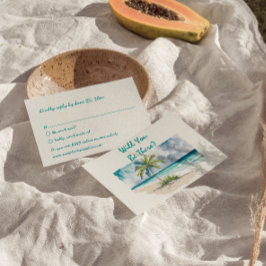 Wasserfarbene handgezogene Hochzeit am Strand RSVP Karte