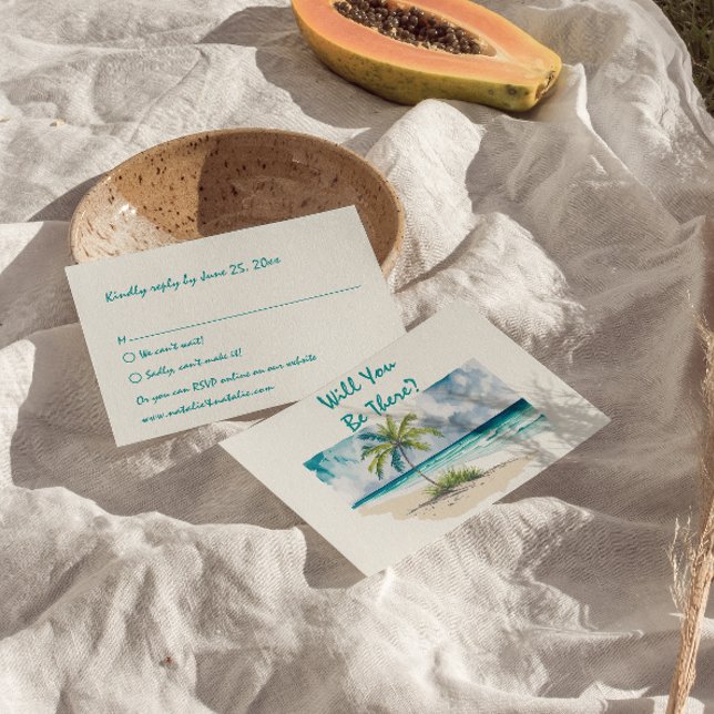 Wasserfarbene handgezogene Hochzeit am Strand RSVP Karte (Von Creator hochgeladen)