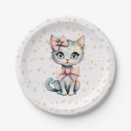 Wasserfarbene, handgezogene Küche mit zwei rosa Bo Pappteller