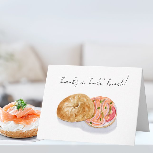 Wasserfarbene handlackierte Bagel mit Lachs Karte (Delight foodies and art lovers with this charming culinary masterpiece.)