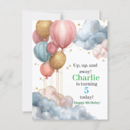 Wasserfarbene Heißluftballons und Glitzer Wolken Postkarte