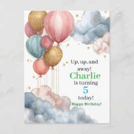 Wasserfarbene Heißluftballons und Glitzer Wolken Postkarte