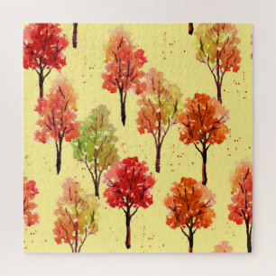 Wasserfarbene Herbstbäume: Nahtlose Illustration Puzzle