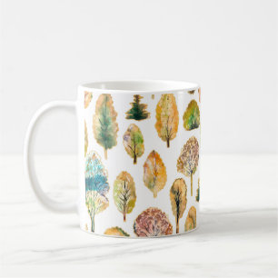 Wasserfarbene Herbstbäume, nahtloses Muster. Kaffeetasse
