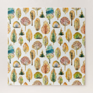 Wasserfarbene Herbstbäume, nahtloses Muster. Puzzle