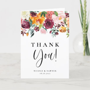 Wasserfarbene Herbstblüten Blütenhochzeit Dankeskarte