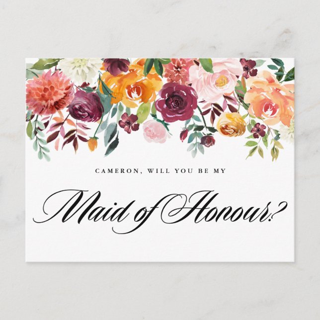 Wasserfarbene Herbstblüten sind meine Trauzeugin Einladungspostkarte (Vorderseite)