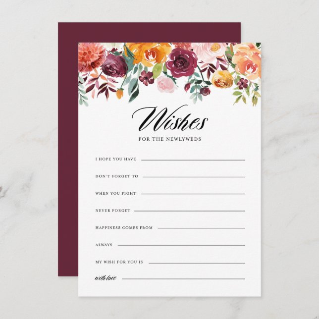 Wasserfarbene Herbstblüten Wünsche für Neugeborene Begleitkarte (Vorne/Hinten)