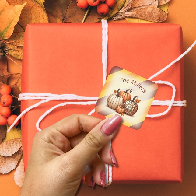 Wasserfarbene Herbstkürbis personalisiert Quadratischer Aufkleber (Watercolor Autumn pumpkins pattern personalized Square Sticker)