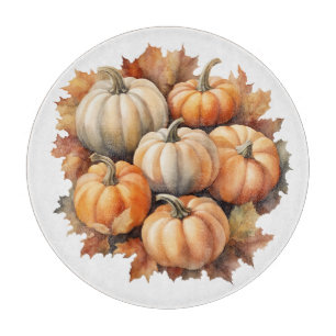Wasserfarbene Herbstpumpen mit Blätter Schneidebrett