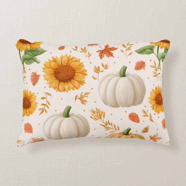 Wasserfarbene Herbstpumpen und Sonnenblumenmuster Dekokissen (Vorderseite)