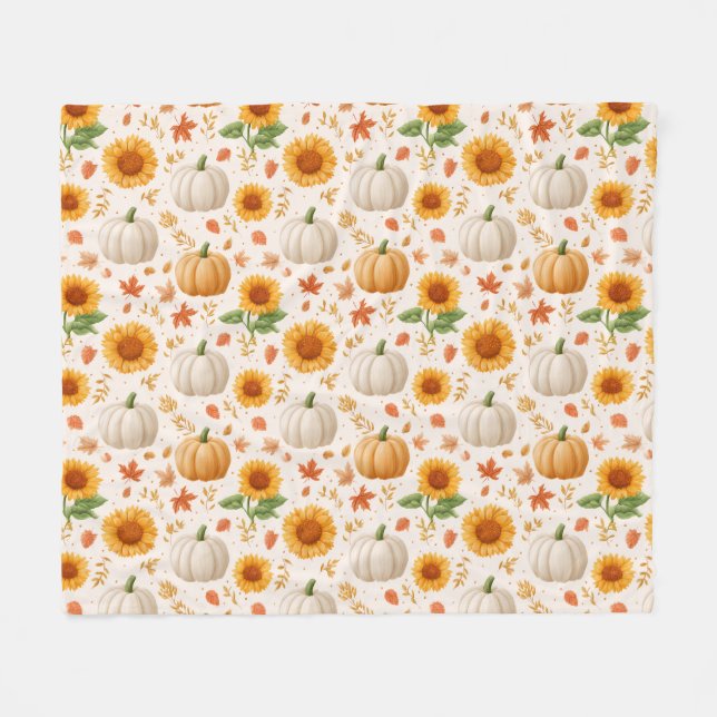 Wasserfarbene Herbstpumpen und Sonnenblumenmuster Fleecedecke (Vorderseite (Horizontal))
