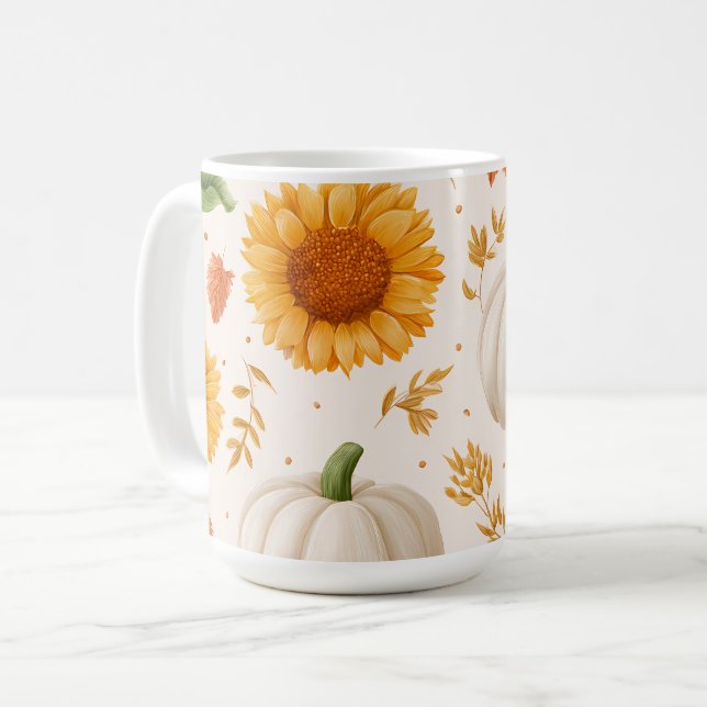 Wasserfarbene Herbstpumpen und Sonnenblumenmuster Kaffeetasse (Vorderseite Links)