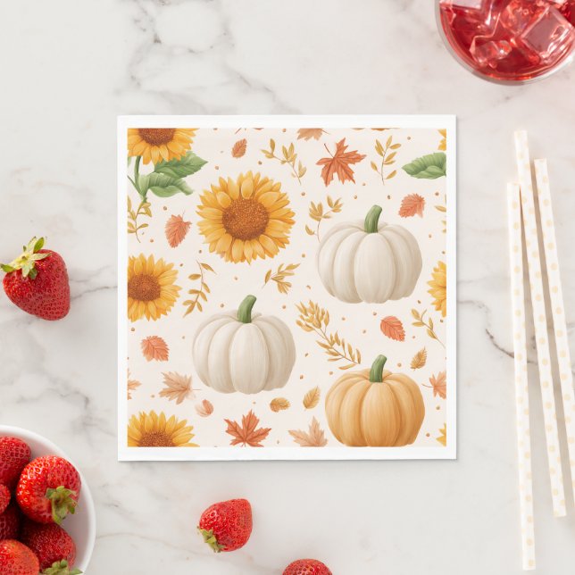 Wasserfarbene Herbstpumpen und Sonnenblumenmuster Serviette (Beispiel)