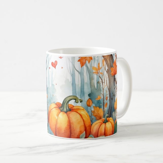 Wasserfarbene Herbstwaldkürbis-Blätter Kaffeetasse (VorderseiteRechts)