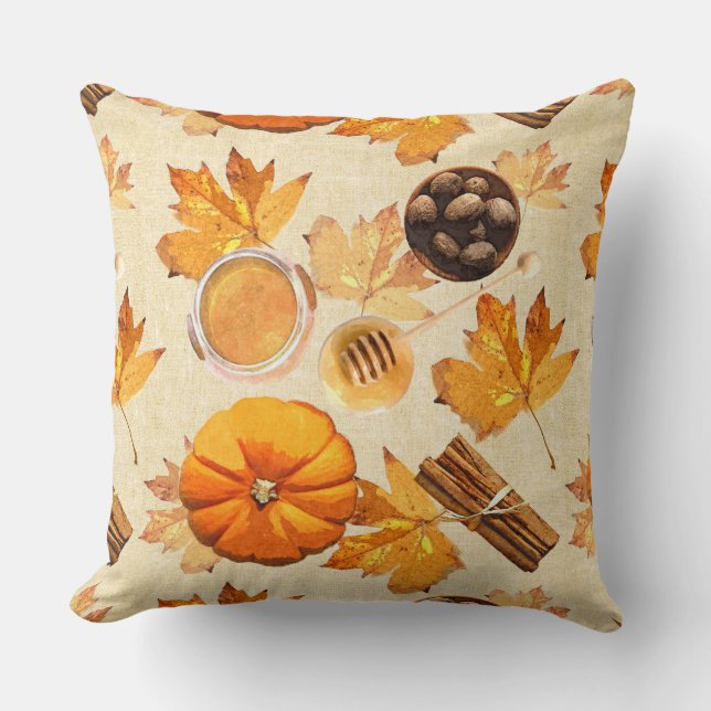 Wasserfarbene Herbstzauber - Vintage Düfte Kissen (Vorderseite)