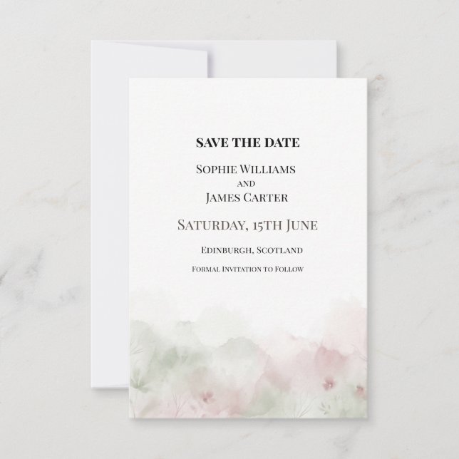 Wasserfarbene Hochzeit in Rosa Save The Date (Vorderseite)