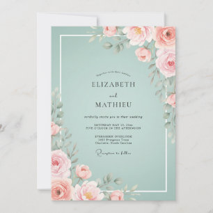 Wasserfarbene Hochzeit in Seafoam und Rosé Einladung