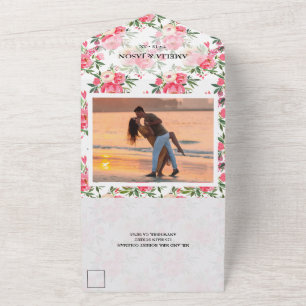 Wasserfarbene Hochzeit mit rosa Pfingstrosen All In One Einladung