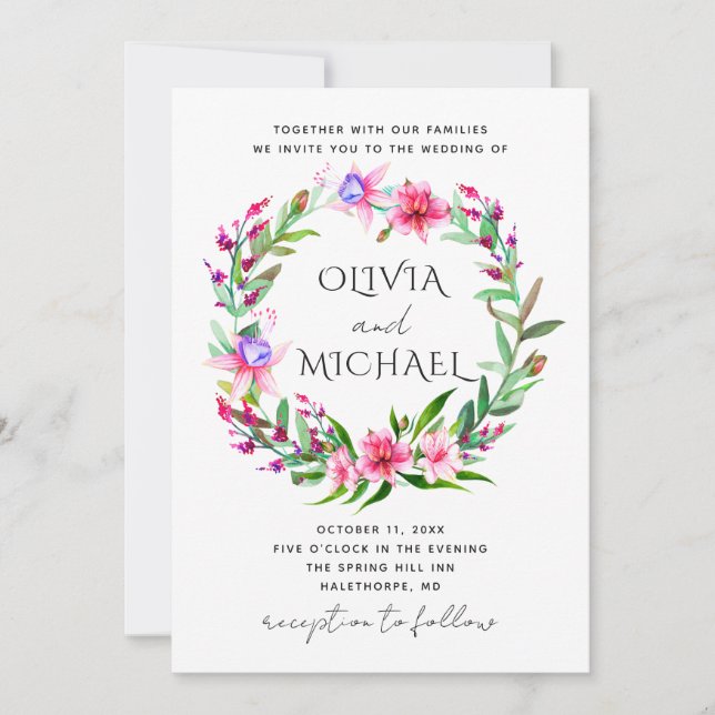 Wasserfarbene Hochzeit mit tropischen Blumen. Hawa Einladung (Vorderseite)