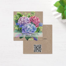 Wasserfarbene Hortensie mit QR-Code Visitenkarten