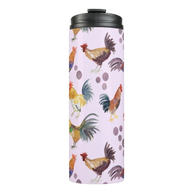 Wasserfarbene Hühner Eier Barnyard Hühner Lila Thermosbecher (Vorderseite)