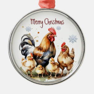 Wasserfarbene Hühnerfamilie Vogel Natur Art Ornament Aus Metall