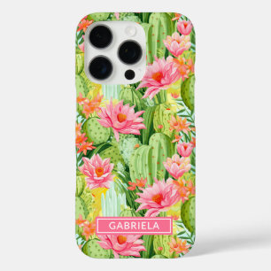 Wasserfarbene Kakteen mit Blüten personalisiert iPhone 16 Pro Hülle