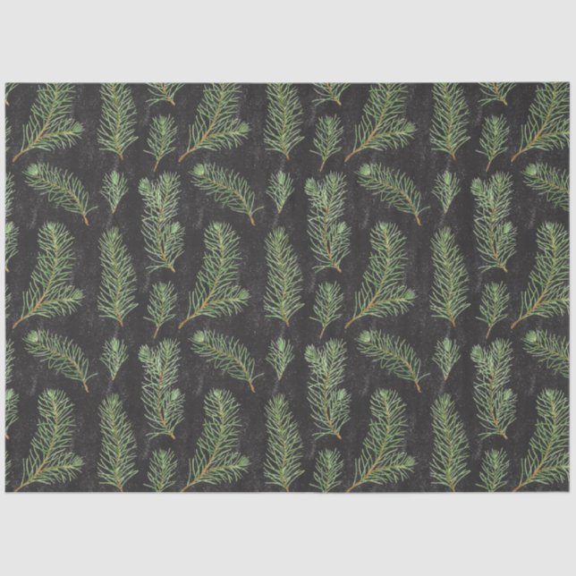 Wasserfarbene Kiefernäste auf schwarzem Hintergrun Seidenpapier (Vorderseite)