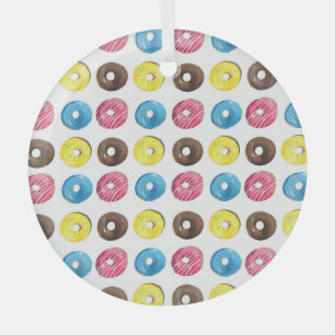 Wasserfarbene kleine Donuts, nahtloses Muster. Ornament Aus Glas