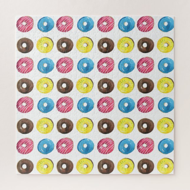 Wasserfarbene kleine Donuts, nahtloses Muster. Puzzle (Vertikal)