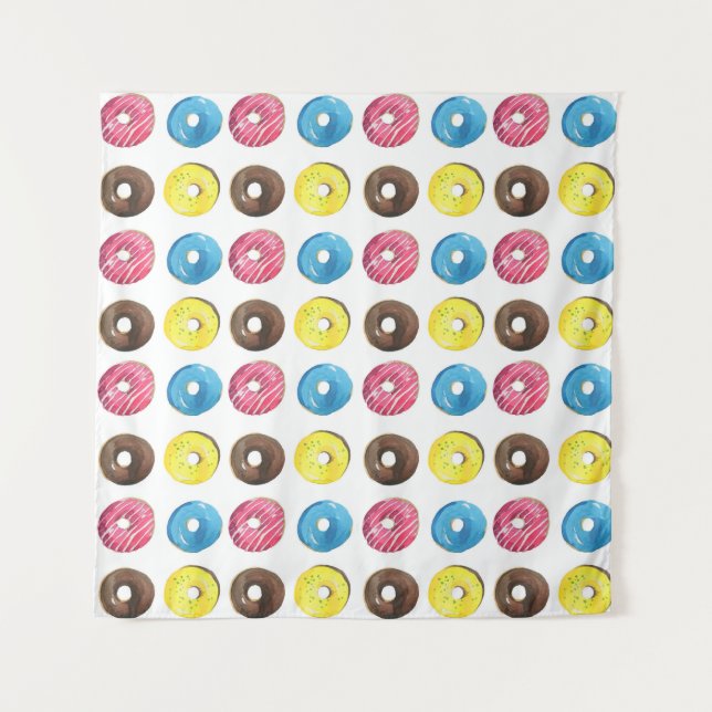 Wasserfarbene kleine Donuts, nahtloses Muster. Wandteppich (Vorderseite)