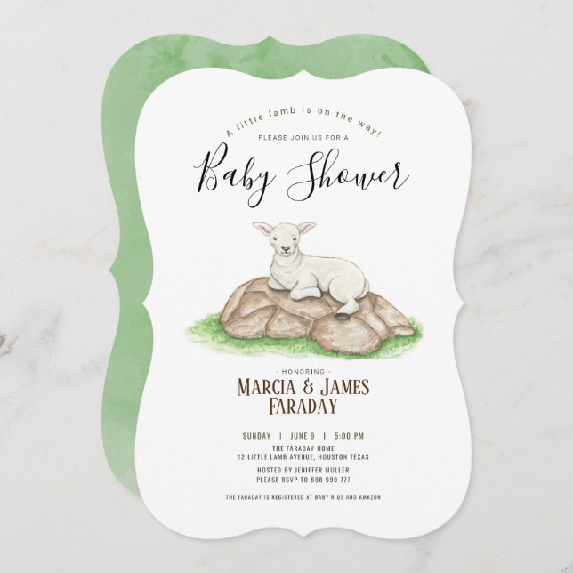 Wasserfarbene kleine Lamm-Paare Babydusche Einladung (Vorne/Hinten)