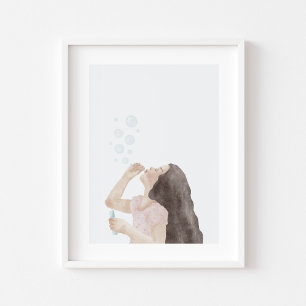 Wasserfarbene kleine Mädchen blasen Blasenplakat Poster
