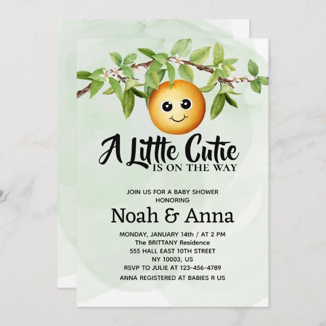 Wasserfarbene kleine Süsse ist auf dem Weg Babydus Einladung (Vorne/Hinten)