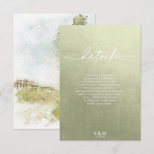 Wasserfarbene Landschaft Details Seite Grün ID786 Begleitkarte (Vorne/Hinten)