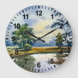 Wasserfarbene Landschaft Seepromenade Uhr