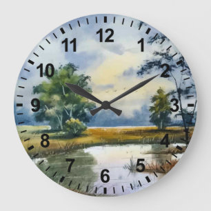 Wasserfarbene Landschaft Seepromenade Uhr