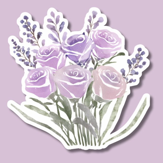 Wasserfarbene Lavendel-Rose Wasserdicht Aufkleber (Von Creator hochgeladen)