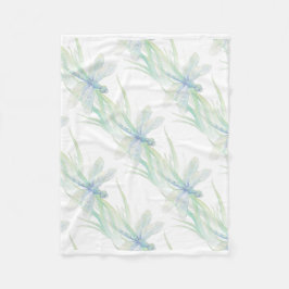 Wasserfarbene Libelle in Soft Blues & Green Art Fleecedecke