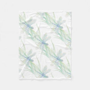 Wasserfarbene Libelle in Soft Blues & Green Art Fleecedecke