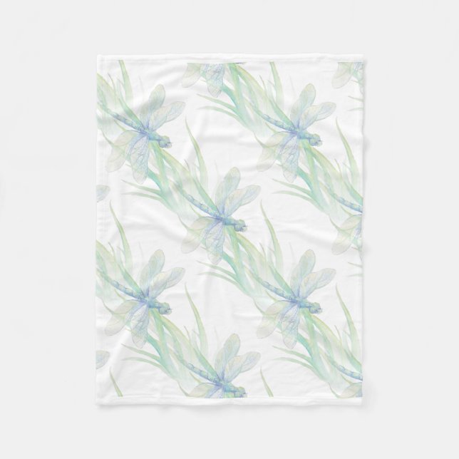 Wasserfarbene Libelle in Soft Blues & Green Art Fleecedecke (Vorderseite)