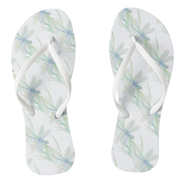 Wasserfarbene Libelle in Soft Blues & Green Art Flip Flops (Fußbett)