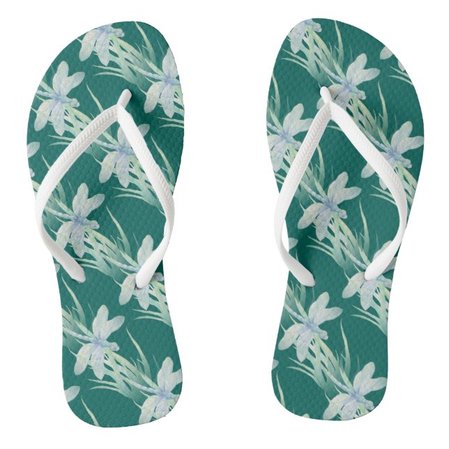 Wasserfarbene Libelle in Soft Blues & Green Art Flip Flops (Fußbett)