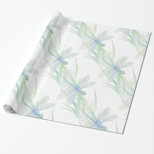 Wasserfarbene Libelle in Soft Blues & Green Art Geschenkpapier (Ungerollt)