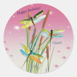 Wasserfarbene Libelle Pink Personalisiert Stationi Runder Aufkleber